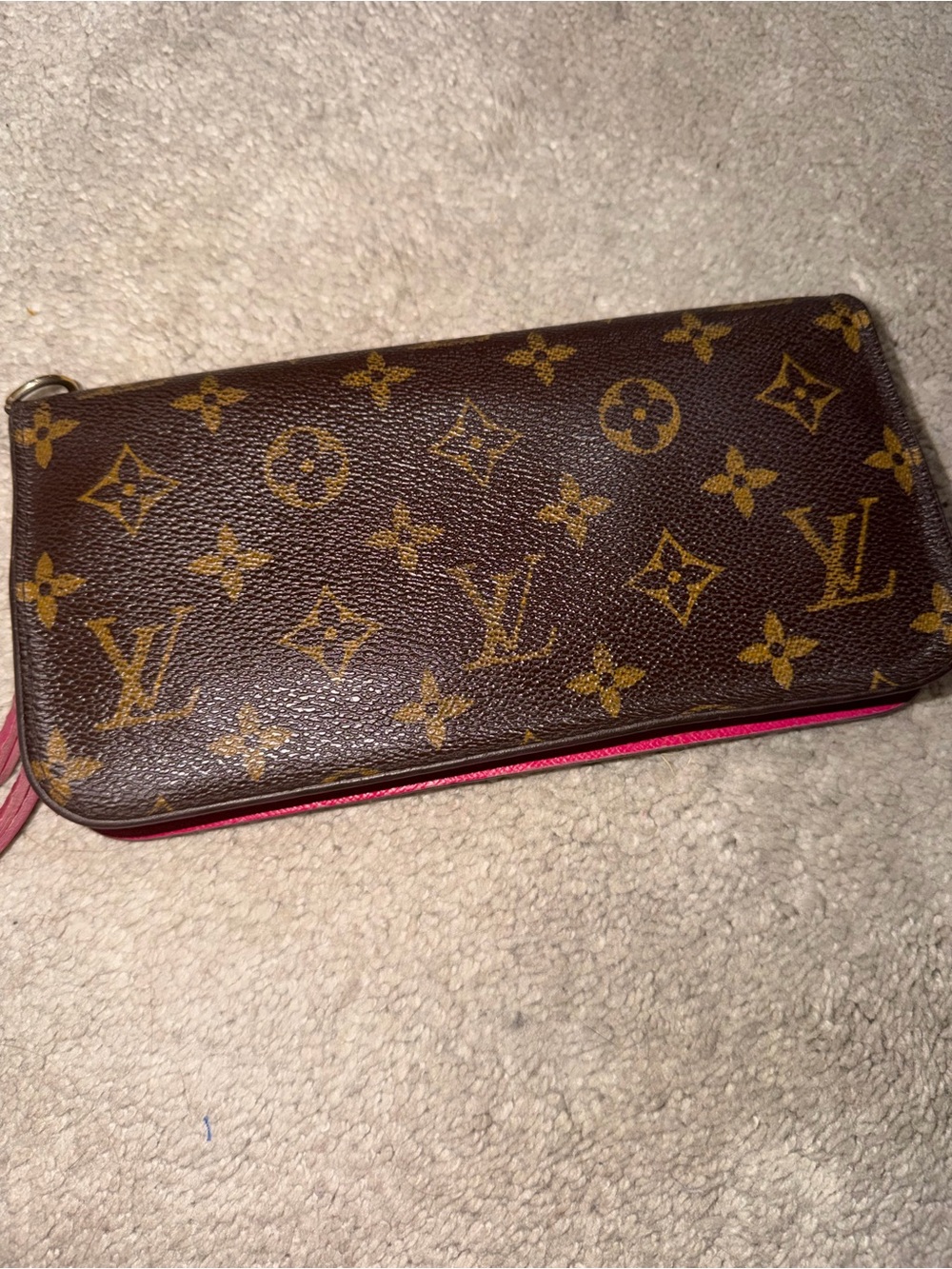Louis Vuitton Monogram Zip Wallet in Brown with Pink interior rare